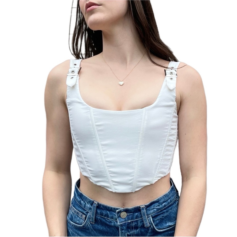 White Fox White Corset Crop Top XS